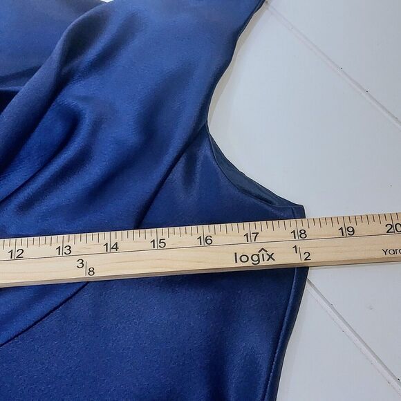 Jones New York Women's 10 Satin Draped Neckline Cocktail Dress Blue Lined Prom - Picture 7 of 9